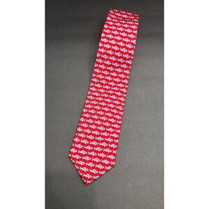 Lord & Taylor Boys Silk Tie Red Blue Fish Pattern Nautical Theme 100% Silk
